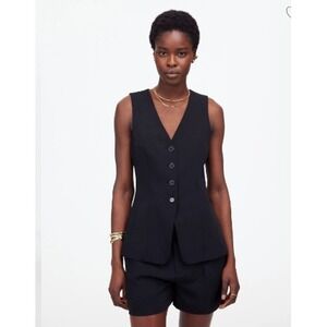 Madewell Cutaway Long Vest Size 14 Jet Black Sleeveless Career Business NU440
